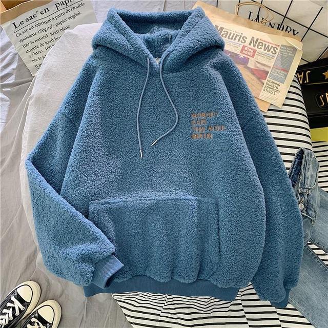 Autumn Winter Coat Sweet Hooded Sorry Print Harajuku Loose Pocket Hoodies Fleece Flannel Pullover Sweatshirt