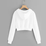 Casual Black/White Crop Top Jacket Solid Long Sleeve Zipper Pocket Shirt Hooded Sweatshirt Tops Hoodies