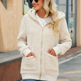 Outerwear Winter Loose Plush Patchwork Hoodie Cardigan Loose Foam Warm Coat Winter Jacket