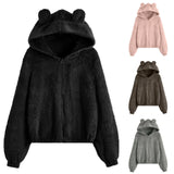 Fluffy Plush Hoodies Women Kawaii Sweatshirt Cute Bear Ear Cap Fall Winter Warm Pullover Long Sleeve Outwear Fleece Coat