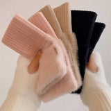 Mink Fleece Soft Winter Half Finger Gloves Warm Luxury Solid White Plush Knitted Fingerless Gloves Wrist Mittens