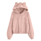 Fluffy Plush Hoodies Women Kawaii Sweatshirt Cute Bear Ear Cap Fall Winter Warm Pullover Long Sleeve Outwear Fleece Coat