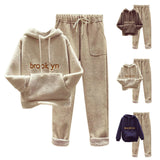 Winter Thicken Tracksuit Two Pieces Set Warm Plush Sweatshirt Trousers Casual Lamb-wool Lined Harem Pants Outfit