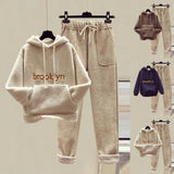 Winter Thicken Tracksuit Two Pieces Set Warm Plush Sweatshirt Trousers Casual Lamb-wool Lined Harem Pants Outfit