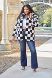 Full Size Checkered Button Front Coat with Pockets