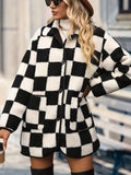 Full Size Checkered Button Front Coat with Pockets