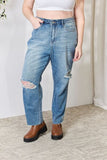 Full Size Distressed Raw Hem Straight Jeans