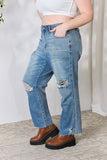 Full Size Distressed Raw Hem Straight Jeans