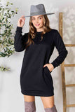 Round Neck Long Sleeve Mini Dress with Pockets