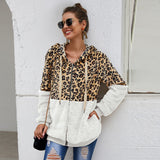 Autumn Winter Leopard Sweatshirts Long Sleeve Hooded Hoodies Casual Zipper Hoodie Top Warm Coat