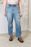 Full Size Distressed Raw Hem Straight Jeans