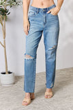 Full Size Distressed Raw Hem Straight Jeans