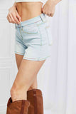 Full Size Contrast Stitching Denim Shorts with Pockets