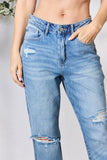 Full Size Distressed Raw Hem Straight Jeans