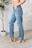 Full Size Distressed Raw Hem Straight Jeans