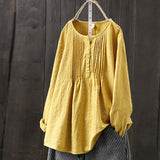 Long Sleeve Cotton Linen Blouse women Bohemian Loose Solid Shirt Top