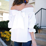 Off Shoulder Spring Summer Strapless Blouse Women Bowknot Tops Slash Neck Shirts Casual Loose