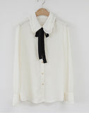 Chiffon Blouse Shirt Preppy Style Bow Tie Top Cute Sweet Peter Pan Collar