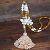 Bohemian Necklace Handmade Stones Tassels Wood Beads Necklace Long Jewelry Gifts