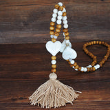 Bohemian Necklace Handmade Stones Tassels Wood Beads Necklace Long Jewelry Gifts