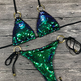 Sequin Solid Bikini Swimsuit Halter Swimwear Bathing Suit Women Bling Beach Wear Glitter