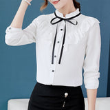 Shirt Long Sleeve Korean Ruffles Women Streetwear Slim Chiffon Blouse Elegant Ladies Top