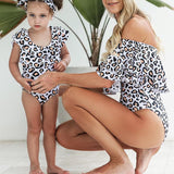 Swimsuit One Piece Mother Daughter Swimsuit New Family Matching Bathing Suit Ruffle Leopard Swimwear Women Kids