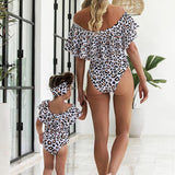 Swimsuit One Piece Mother Daughter Swimsuit New Family Matching Bathing Suit Ruffle Leopard Swimwear Women Kids