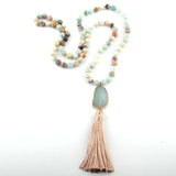 Fashion Bohemian Tribal Jewelry Natural Stones Long Knotted Moon Stone Tassel Necklaces Women Necklace