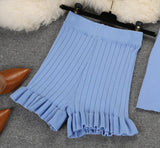 Women Summer Knit Shorts Trousers England Style Ruffles Bottom Woman Solid Knitted Short Pants