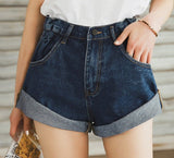 Denim Shorts Jeans Wide Leg Elastic Waist Vintage High Waist Shorts Women Summer