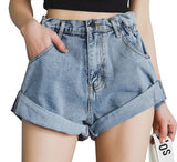 Denim Shorts Jeans Wide Leg Elastic Waist Vintage High Waist Shorts Women Summer