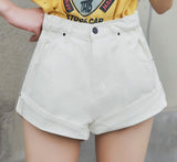 Denim Shorts Jeans Wide Leg Elastic Waist Vintage High Waist Shorts Women Summer