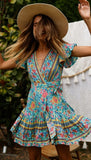 Floral Print Ethnic Summer Beach Female Split Stylish Style women dress Sleeveless V-Neck Spaghetti Strap Beach dress