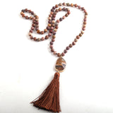 Fashion Bohemian Tribal Jewelry Natural Stones Long Knotted Moon Stone Tassel Necklaces Women Necklace