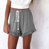 Ruffle Hem Belted Women Shorts Casual Loose Solid Shorts Cotton Linen Short Pants Women High Waist Summer