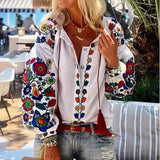 Floral Blouse Shirt Long Sleeve Shirt Flower V-Neck Casual Loose Top Tee