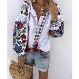 Floral Blouse Shirt Long Sleeve Shirt Flower V-Neck Casual Loose Top Tee