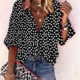 Daisy Floral Print Shirts Women V Neck Long Sleeve Button Tops Casual Loose Blouse