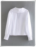 Basic white peter pan collar women blouse long sleeve office ladies shirt