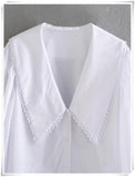 Basic white peter pan collar women blouse long sleeve office ladies shirt