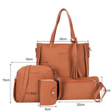 4 pieces/set Fashion Composit Bag PU Leather Tassels Large Capacity Handbag Shoulder Bag Purse Wallet