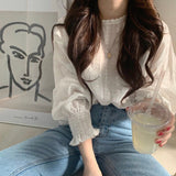 Embroidery Lace Shirt Women Long Sleeve Linen Cotton Blouse Femme Casual White Top