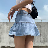 Denim Mini Pleated Skirt Ladies Summer High Waist Jeans Shorts Skirts Harajuku Women Ruffles