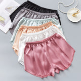 Satin Women Pajama Shorts Summer Cute Elastic Waist Solid Cool Sleepwear Bottoms