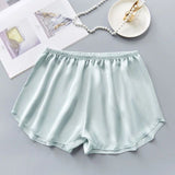 Satin Women Pajama Shorts Summer Cute Elastic Waist Solid Cool Sleepwear Bottoms