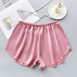 Satin Women Pajama Shorts Summer Cute Elastic Waist Solid Cool Sleepwear Bottoms