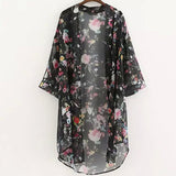 Vintage Floral Chiffon Fresh Simple Long Sunscreen Blouse Loose Shawl Kimono Cardigan Boho