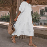 Summer Dress Vintage Sexy Lantern Sleeve Mid-Calf Dress Beach Bohemian Women Sundress Casual Oversized