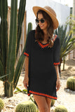 Beach Dress Summer Short-Sleeved  Loose Solid Hollow Out Tunic Beachwear Cover Ups For Swimwear